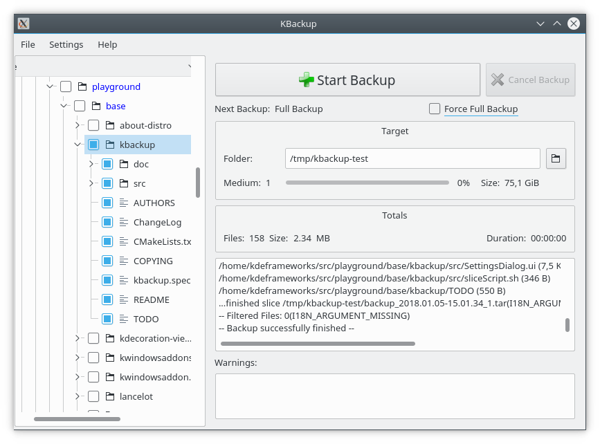 Screenshot of KBackup