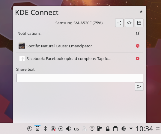 Screenshot of KDE Connect