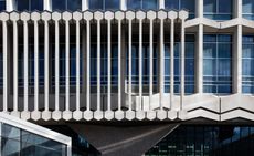 Building with concrete panels, fine example of brutalist architecture