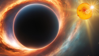 An illustration of a sun-like star orbiting a black hole