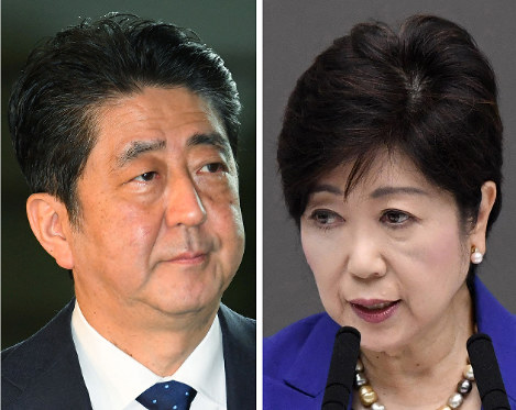 【左】安倍晋三首相【右】小池百合子都知事