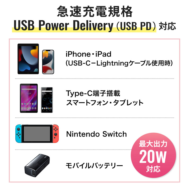 USB PDΉAC[d PD20W iphone iPad }[d ^ RpNg  PSE擾 ACA-PD90W