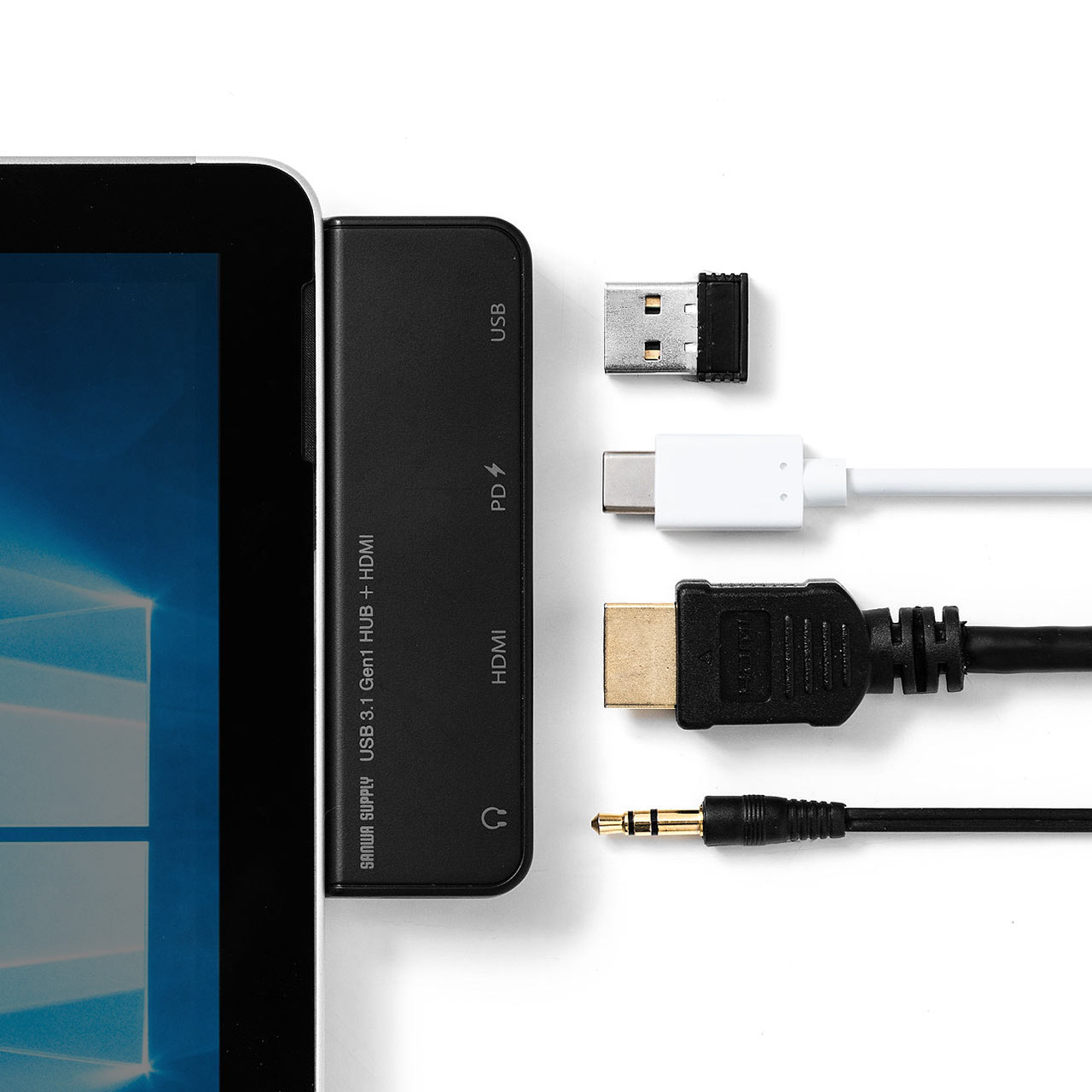 Surface Go 4/Go 3/Go 2/Gop USB3.1/nu USB Type-C USB A HDMIo USB3.1 Gen1 3.5mm4Ƀ~jWbN oXp[ ubN 400-HUB073BK