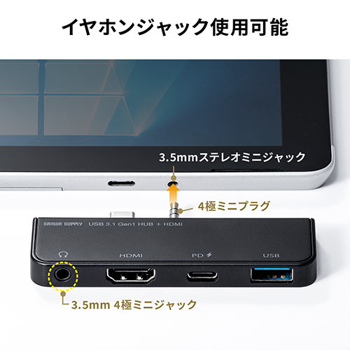 Surface Go 4/Go 3/Go 2/Gop USB3.1/nu USB Type-C USB A HDMIo USB3.1 Gen1 3.5mm4Ƀ~jWbN oXp[ ubN 400-HUB073BK