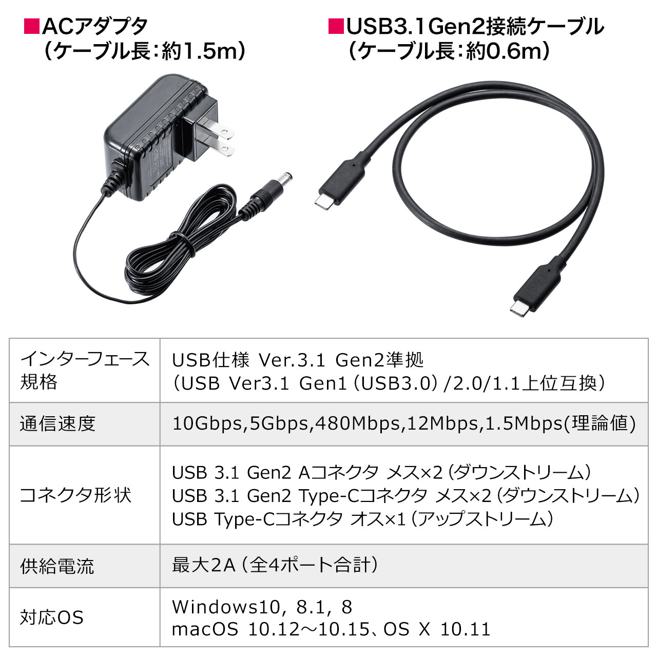 USB Type-Cnu USB3.1 Gen2 USB Type-C USB A 4|[g USB PDΉ Ztp[ ACA_v^t ubN 400-HUB075BK