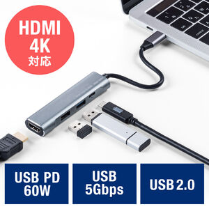 USB Type-C hbLOXe[V oC^Cv PD/60WΉ 4KΉ 4in1 HDMI Type-C USB3.0 USB2.0 K^bN