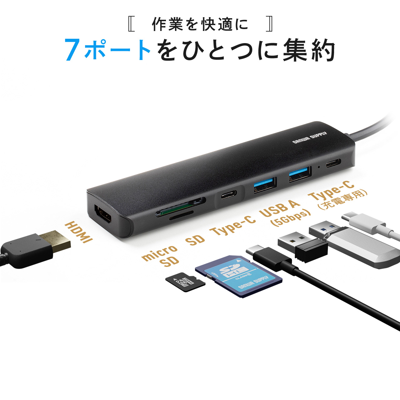 hbLOXe[V USB-C HDMI 4K L^A_v^ USB PD100W J[h[_[ Lg₷ P[u20cm oChbLOXe[V 400-HUBCP20BK