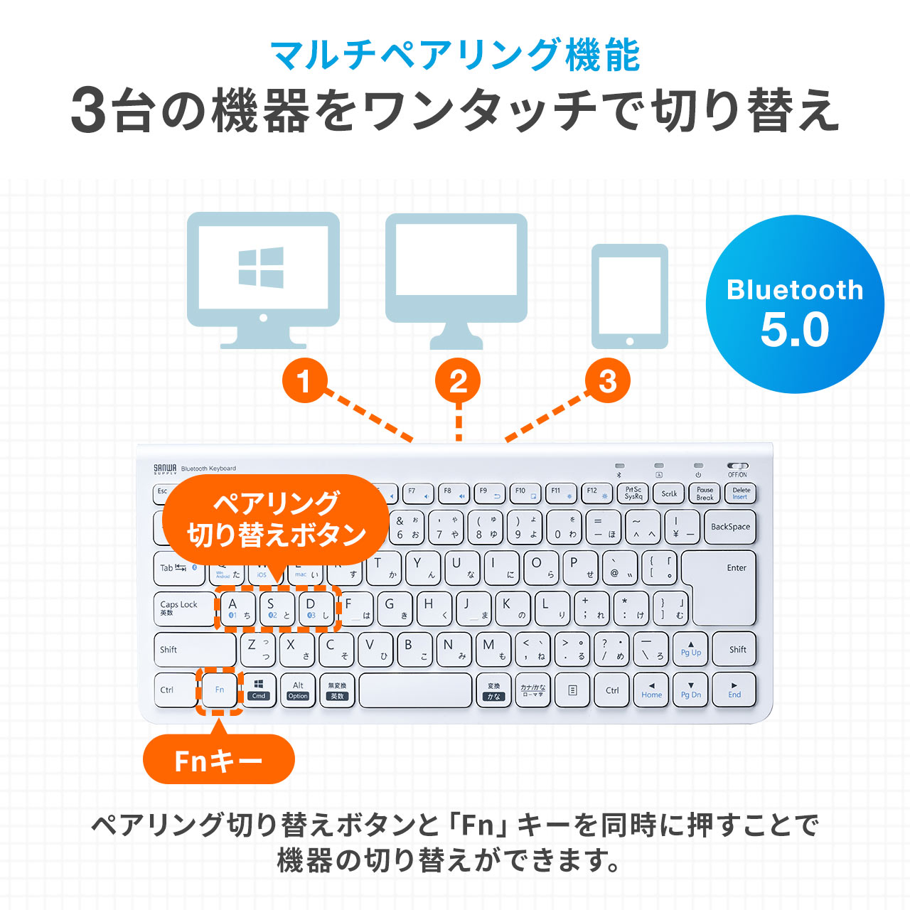 }`yAO BluetoothL[{[h eL[Ȃ Windows macOS iOS Android L[zؑ [d zCg 400-SKB073