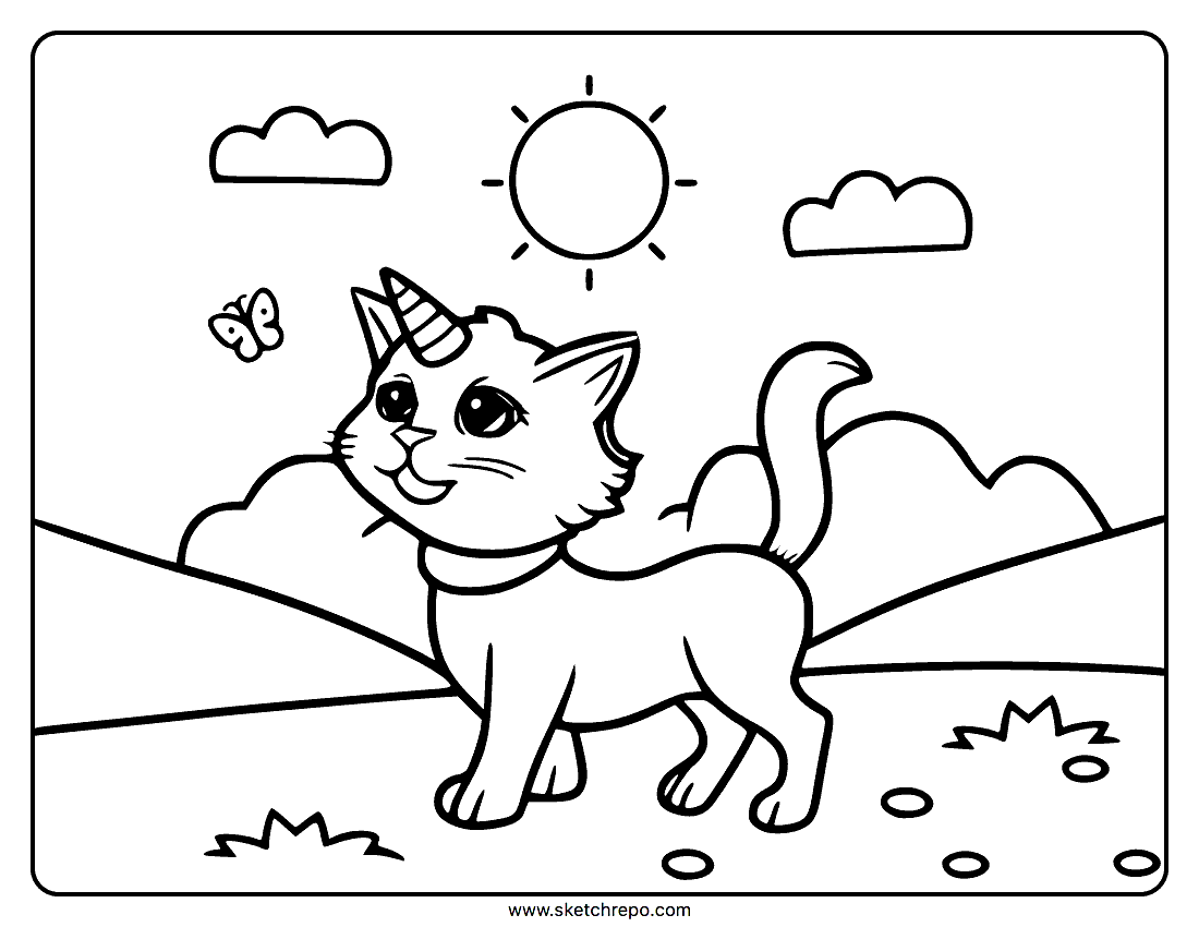 Unicorn Cat Coloring Page