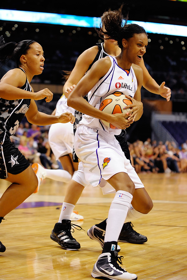 Phoenix Mercury's DeWanna Bonner is a leading candidate for Rookie of the Year based in large part on her rebounding and energy along with her ability to score points outside the set offense. <em>Photo by Max Simbron</em>