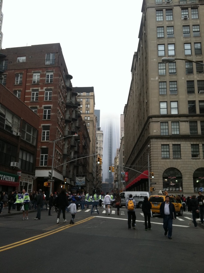 On a foggy Sunday morning, The Freedom Tower ascends into the clouds. (Photo courtesy of Keith Williams)