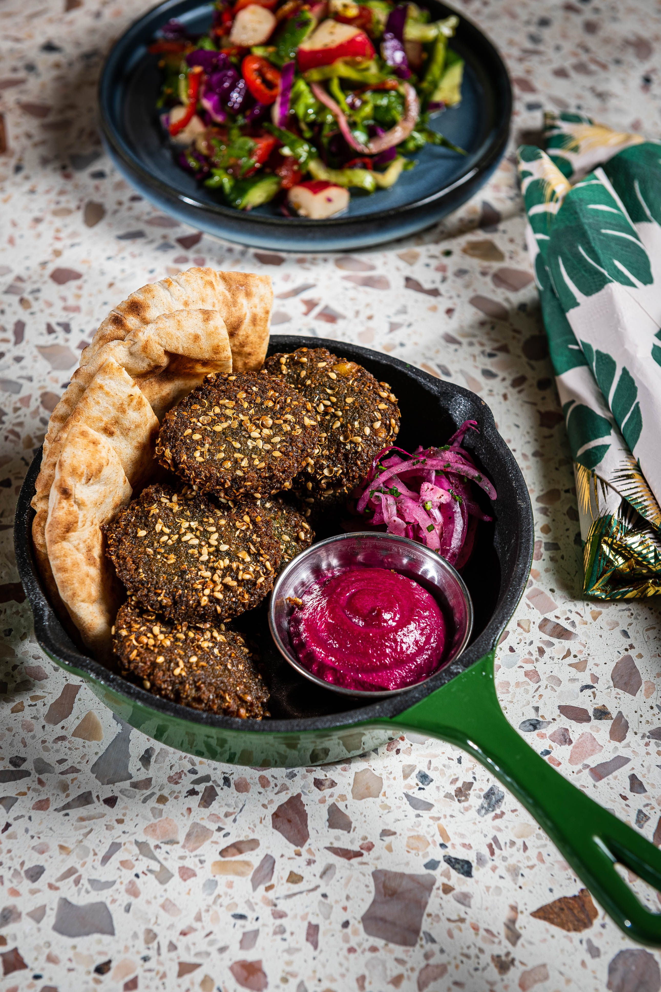 Falafel in a skillet. 