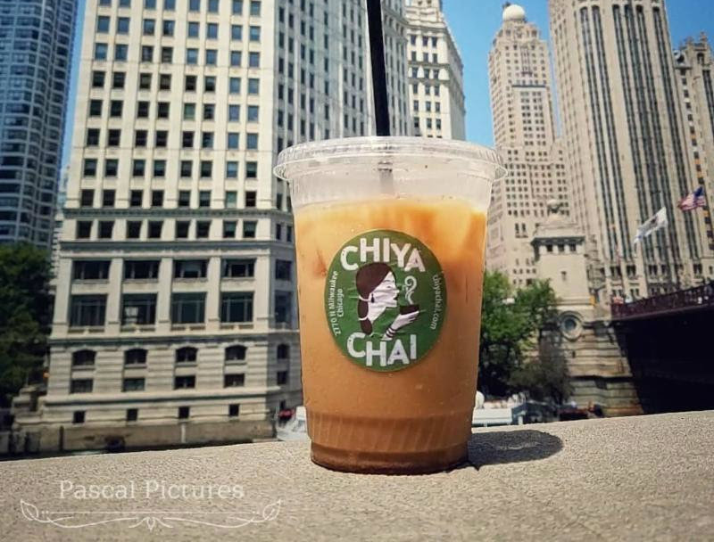 A cup of iced chai on the Riverwalk.