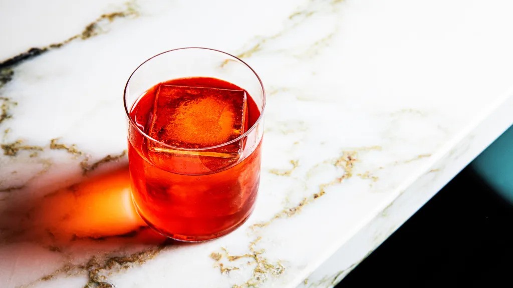 A cocktail on a marble surface