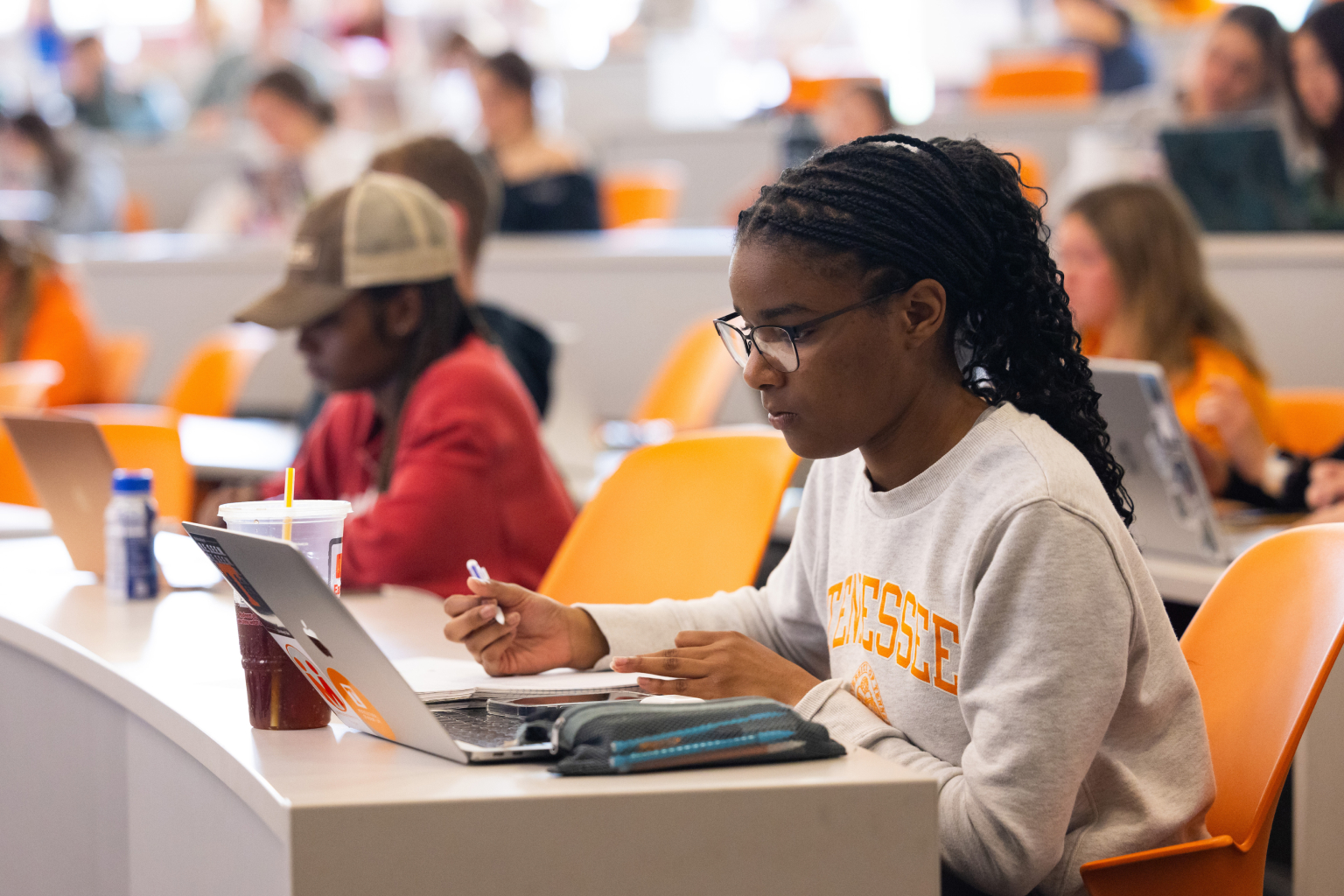 Students attending class