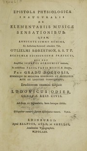 Cover of: Epistola physiologica inauguralis de elementariis musicae sensationibus