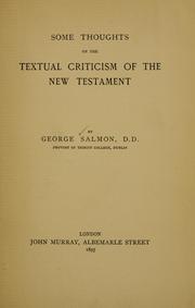 Cover of: Some thoughts on the textual criticism of the New Testament.