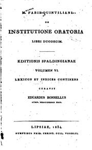 Cover of: De institutione oratoria libri duodecim