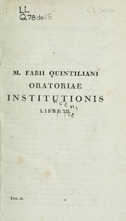 Cover of: De institutione oratoria libri duodecim