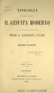 Cover of: Apologia del libro intitolato Il gesuita moderno: con alcune considerazioni intorno al risorgimento italiano.