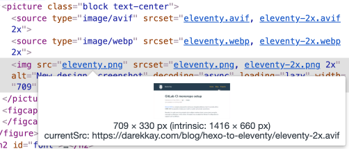 Chrome DevTools displaying the image currentSrc value
