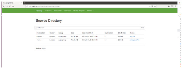 Browse directory show that encrypted file and abc.txt non-encrypted file HDFS.