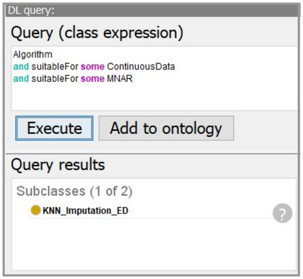 The screenshot of querying for suitable imputation algorithms.