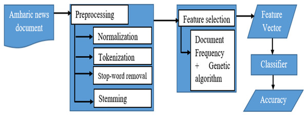 The architecture of the proposed Amharic text classifier.