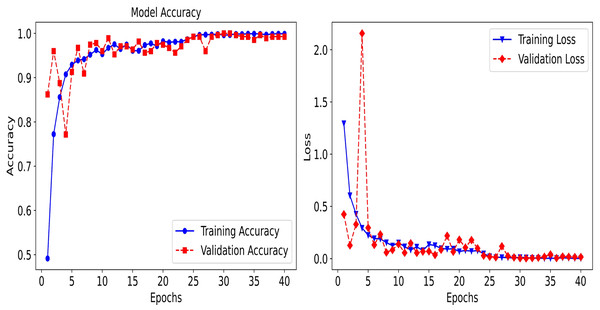 The training and testing accuracy and loss for the proposed hybrid Transformer Encoder model.