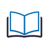 An icon of an open book, symbolizing reading, learning, or literature. It features a simple, minimalist design with blue and black lines.