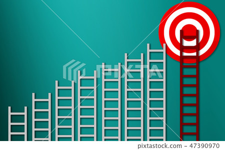 Long red ladder to goal target business concept 47390970