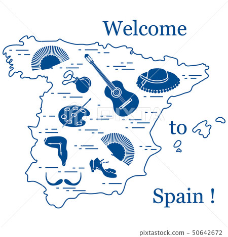 various symbols of Spain arranged in a circle 50642672