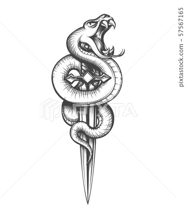 Snake on dagger tattoo 57567165