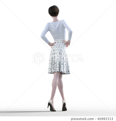 Woman in whitish costume fashion perming3DCG illustration material 60991513