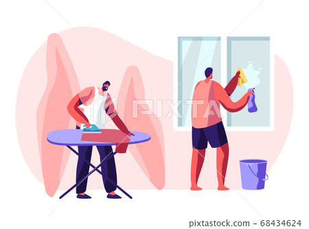 Household Male Characters Housekeeping Process 68434624