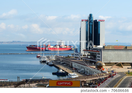 The container ship is in Odesa port, Odesa, Ukraine. 70686686