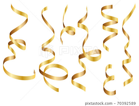 Gold shiny gradient twisted ribbons set. Decoration for carnival party, holiday event, New Year, Christmas, Wedding ceremony. Vector illustration 70392589