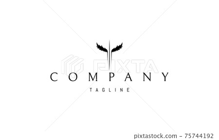 Vector logo on which an abstract image of wings with a spear in the middle. 75744192