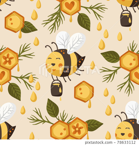 Honey cute bee insect summer seamless pattern background. 78633112