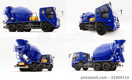 Concrete mixer truck set on white background. Three-dimensional illustration of construction equipment. 3d rendering. 81009319