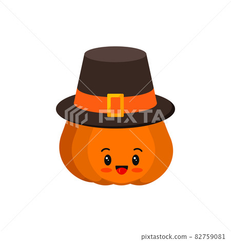 Thanksgiving pumpkin in pilgrim hat isolated on white background. 82759081