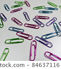 Scattered colorful paper clips 84637116