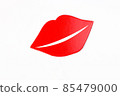 Red female lip shape paper die cut selfie portrait party fun paper prop sticker stick on white background  85479000