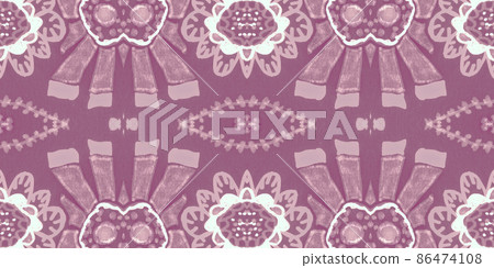 Abstract folk ornament. Seamless ethnic design. Watercolor flower background. 86474108