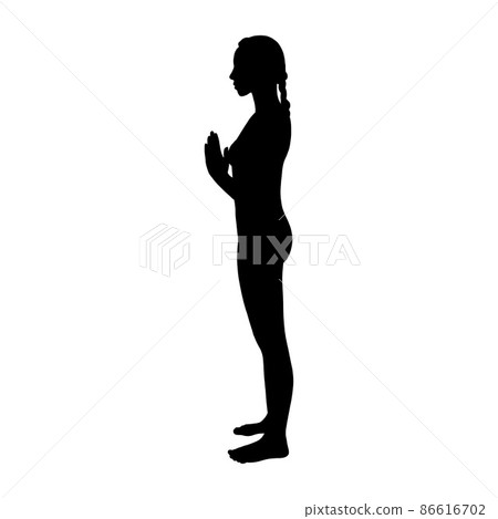 Meditating yogi woman silhouette. Hatha yoga prayer pose. Vector illustration 86616702