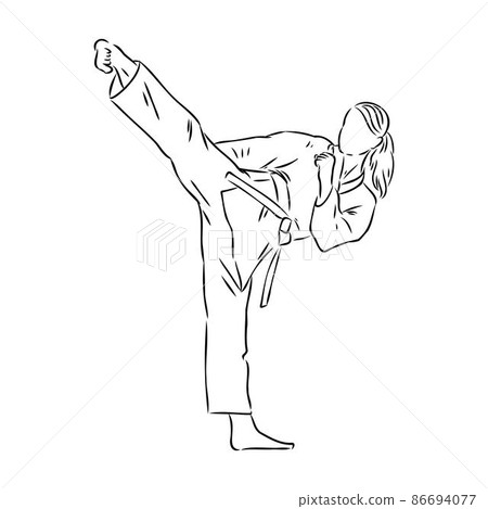 Karate kick technique sketch illustration. Asian martial art sport hand drawn design 86694077