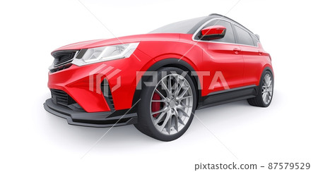 Red sports compact car SUV. 3d render illustrration 87579529