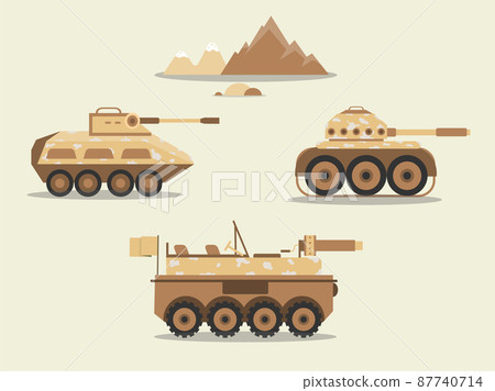 Set of Army transport Combat Vehicles collection with tanks military vehicles,Equipment for the war,Vector illustrations. 87740714