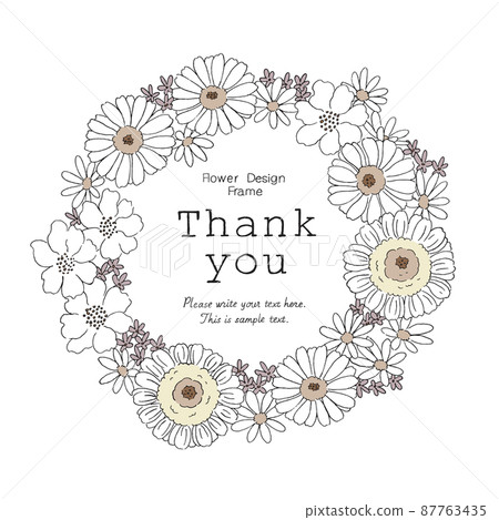 Round flower frame-Gratitude background-Hand-painted line drawing 87763435