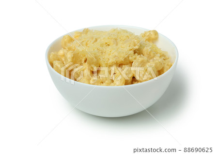 Tasty macaroni and cheese isolated on white background 88690625